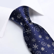 Christmas Blue Snowflake Men's Silk Tie Handkerchief Cufflinks Set