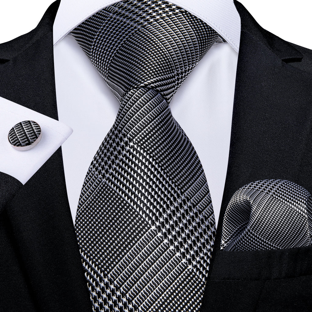 New Novelty Houndstooth Men's Tie Handkerchief Cufflinks Clip Set ...