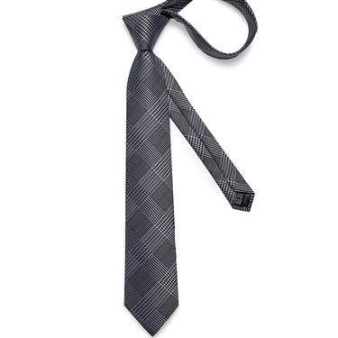 Grey White Plaid Men's Tie Handkerchief Cufflinks Set – DiBanGuStore