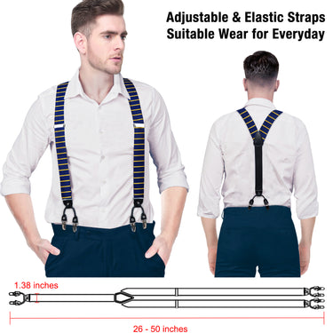 Blue Yellow Striped Brace Clip-on Men's Suspender with Bow Tie Set ...