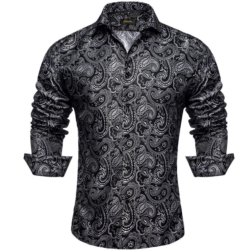 Dibangu New Grey Paisley Silk Men's Button Up Slim-Fit Shirt– DiBanGuStore