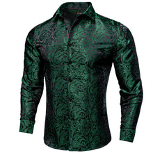 fashion paisley dark green silk men's green dress shirt top