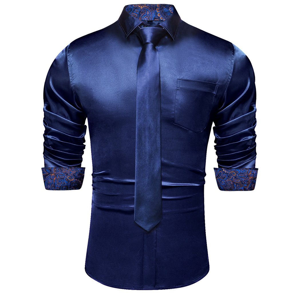 Dibangu Men's Dark Blue Solid Shirt with Tie– DiBanGuStore