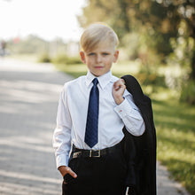 Dark Blue Lattice Silk Kid's Tie Pocket Square Set