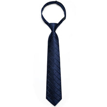 Dark Blue Lattice Silk Kid's Tie Pocket Square Set