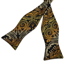 Golden Floral Silk Bowtie Pocket Square Cufflinks Set