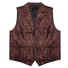 Claret Paisley Jacquard Waistcoat Vest BowTie Handkerchief Cufflinks Set