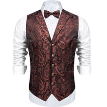 Claret Paisley Jacquard Waistcoat Vest BowTie Handkerchief Cufflinks Set