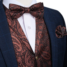 Claret Paisley Jacquard Waistcoat Vest BowTie Handkerchief Cufflinks Set