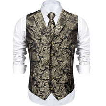 Green Floral Jacquard V Neck Vest Neck Bow Tie Handkerchief Cufflinks Set