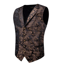 fashion silk mens deep brown floral vests tie pocket square cufflinks for business office suit
