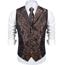 fashion silk mens deep brown floral vests tie pocket square cufflinks for business office suit