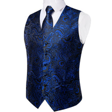 office business dress vest silk mens black navy blue floral suit vest necktie pocket square cufflinks set
