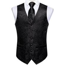 classic silk mens black floral vest tie pocket square cufflinks set for business suit top