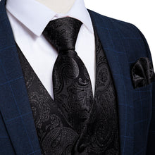 classic silk mens black floral vest tie pocket square cufflinks set for business suit top
