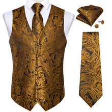 Men’s Casual Gold Waistcoat Vest Necktie Handkerchief Cufflinks Suit Set