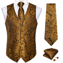 Men’s Casual Gold Waistcoat Vest Necktie Handkerchief Cufflinks Suit Set