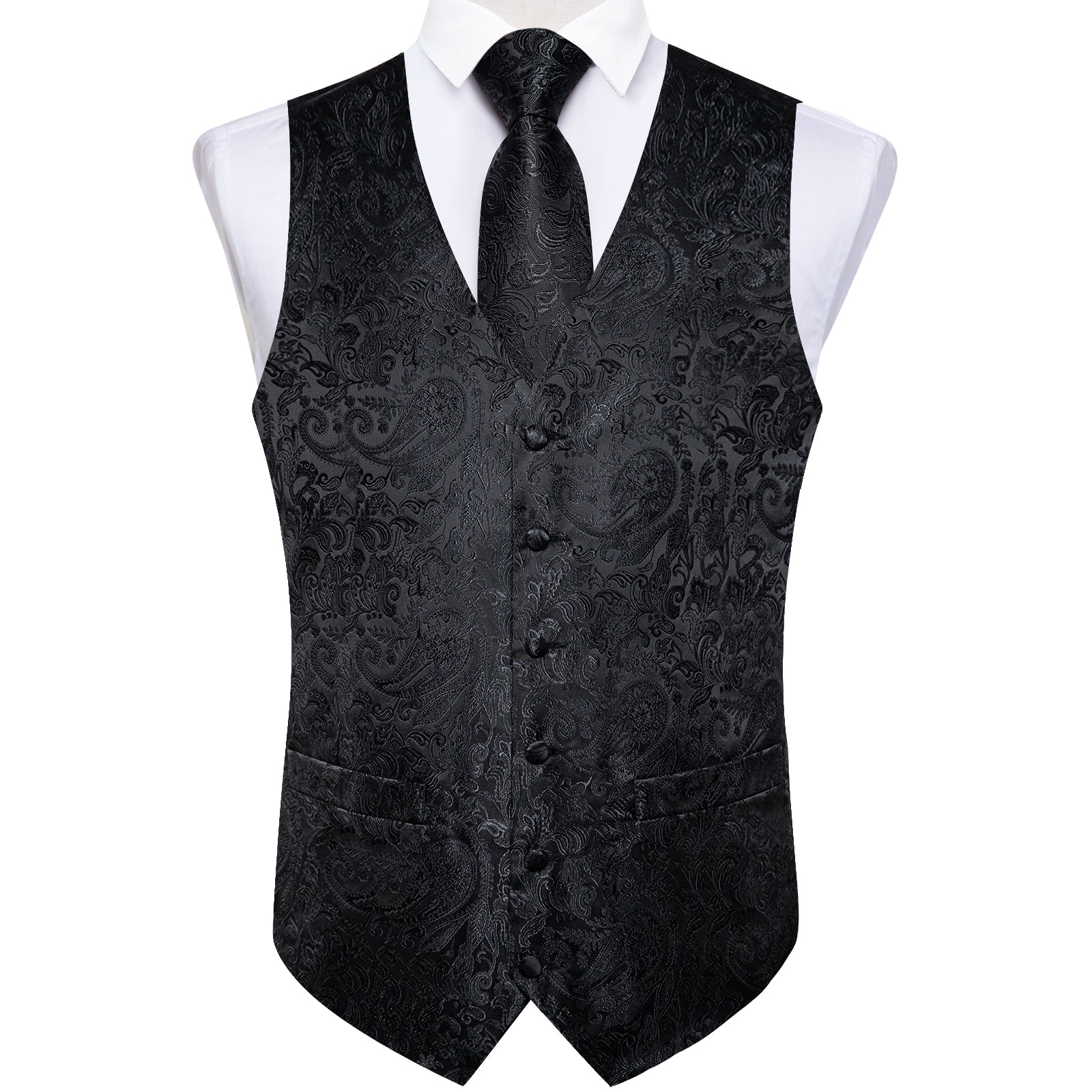 Blue Paisley Jacquard Silk Waistcoat Vest Handkerchief Cufflinks Tie ...