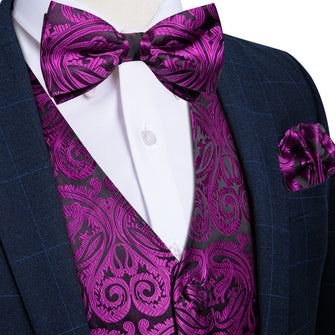 purple tuxedo vest and bow tie