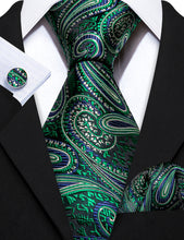 Green Paisley Men's Tie Pocket Square Cufflinks Set– DiBanGuStore