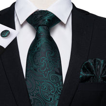 classic design silk mens floral green tie pocket square cufflinks set for dress suit