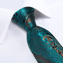 Teal Blue Paisley Men's Tie Pocket Square Cufflinks Clip Set