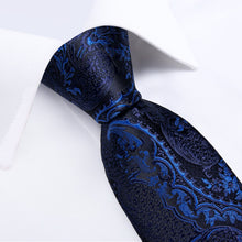 Deep Blue Paisley Men's Tie Pocket Square Cufflinks Clip Set