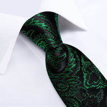 Classy Green Gold Floral Men's Tie Pocket Square Cufflinks Set