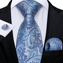 Luxury White Blue Men's Tie Pocket Square Cufflinks Set