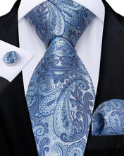 Luxury White Blue Men's Tie Pocket Square Cufflinks Set