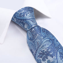 Luxury White Blue Men's Tie Pocket Square Cufflinks Set