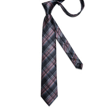 Black Pink Grey Stripe Men's Tie Handkerchief Cufflinks Clip Set