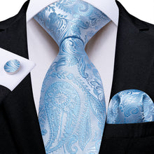 Light Blue Floral Men's Tie Pocket Square Cufflinks Set