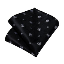 Christmas Black Silver Snowflake Men's Tie Handkerchief Cufflinks Clip Set