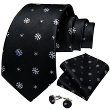 Christmas Black Snowflake Men's Tie Pocket Square Cufflinks Set