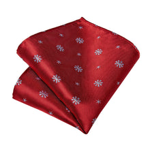 Christmas Red Silver Snowflake Men's Tie Handkerchief Cufflinks Clip Set