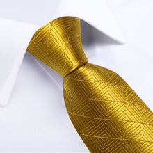 Golden Stripe Lattice Men's Tie Handkerchief Cufflinks Clip Set