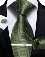 Emerald Stripe Lattice Men's Tie Handkerchief Cufflinks Clip Set