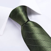 Emerald Stripe Lattice Men's Tie Handkerchief Cufflinks Clip Set