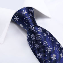 Christmas Snowflake Blue Solid Men's Tie Handkerchief Cufflinks Clip Set