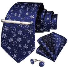 Christmas Snowflake Blue Solid Men's Tie Handkerchief Cufflinks Clip Set