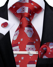 Christmas Avatar Red Solid Men's Tie Handkerchief Cufflinks Clip Set