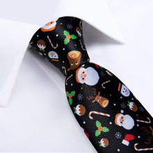 Christmas Novel Cartoon Black Solid Men's Tie Handkerchief Cufflinks Clip Set