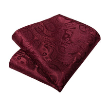 Red Paisley Men's Tie Handkerchief Cufflinks Clip Set