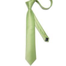 Lime Green Solid Men's Tie Pocket Square Cufflinks Clip Set