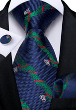 Christmas Blue Green Stripe Bell Men's Tie Pocket Square Cufflinks Clip Set