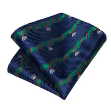 Christmas Blue Green Stripe Bell Men's Tie Pocket Square Cufflinks Clip Set