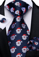 Christmas Blue Solid Santa Avatar Men's Tie Pocket Square Cufflinks Clip Set