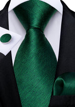 Green Solid Men's Tie Pocket Square Cufflinks Set