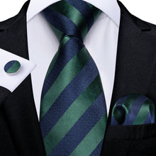 Blue Green Stripe Men's Tie Pocket Square Cufflinks Set